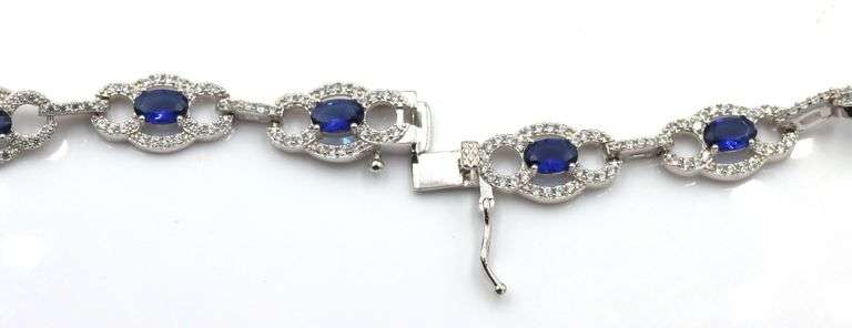 925 Sterling silver oval blue cubic zirconia and white cubic zirconia necklace