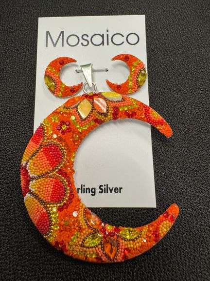 Sterling Silver 925 Custom Pentant & Earring Set Hand Set Pearls, Dichroic Glass, Austrian Crystals