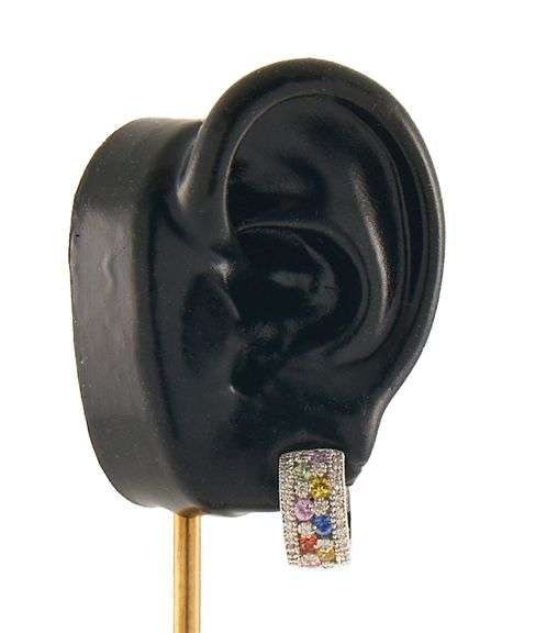 1.25ctw Multi-Color Sapphire and 1.00ctw Diamond Huggie Hoop Earrings in 14K