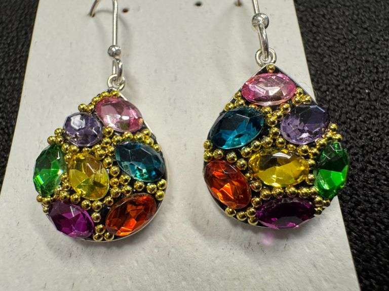 Sterling Silver 925 Mosaico Dangle Earrings w/ Austrian Cyrstals