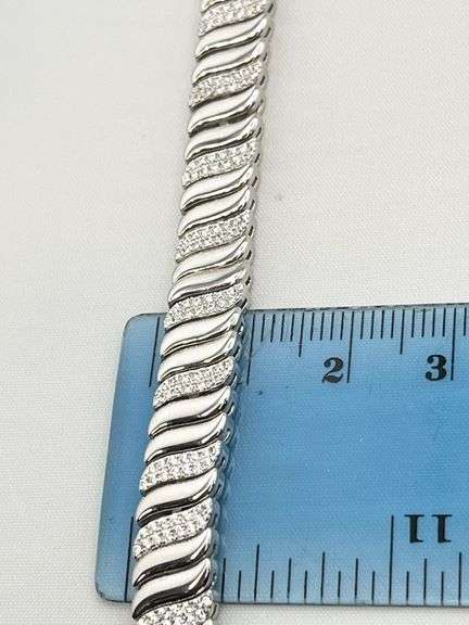 925 Sterling Silver CZ Wave Link Bracelet