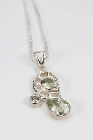 Sterling Silver Green Amethyst Gemstone Pendant (Includes 1.7mm Sterling Silver Box Chain 20" 6.4 gr
