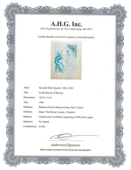 Rare Salvador Dali Original Engraving from The Divine Comedy, Paradise