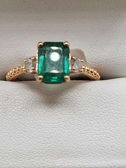 Very fine one Emerald ring in silver 14k gold plated with diamond accent