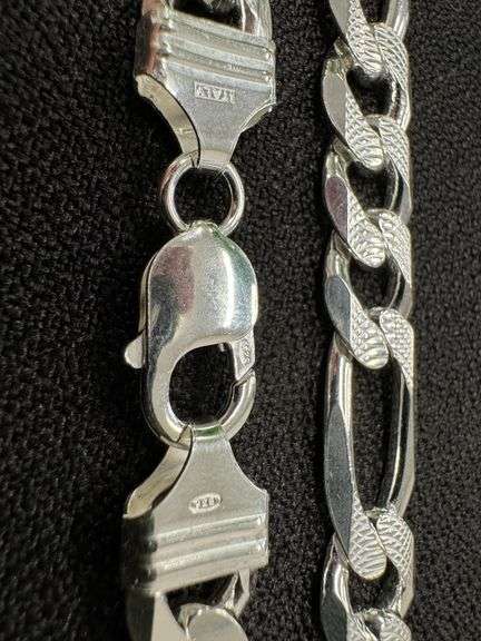 Men's 11.2mm .925 Sterling Silver Heavy Pave Figaro Chain Cuban Link Italy Necklace 24"