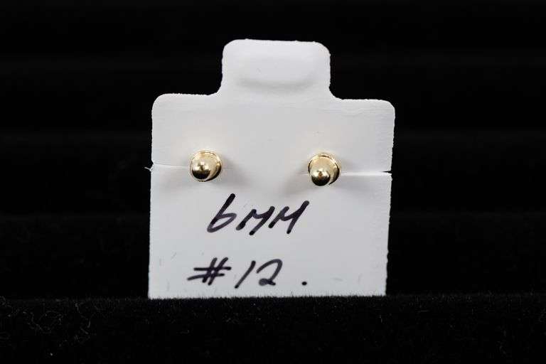 10k Yellow Gold 6mm Round Clear CZ Solitaire Stud Earrings