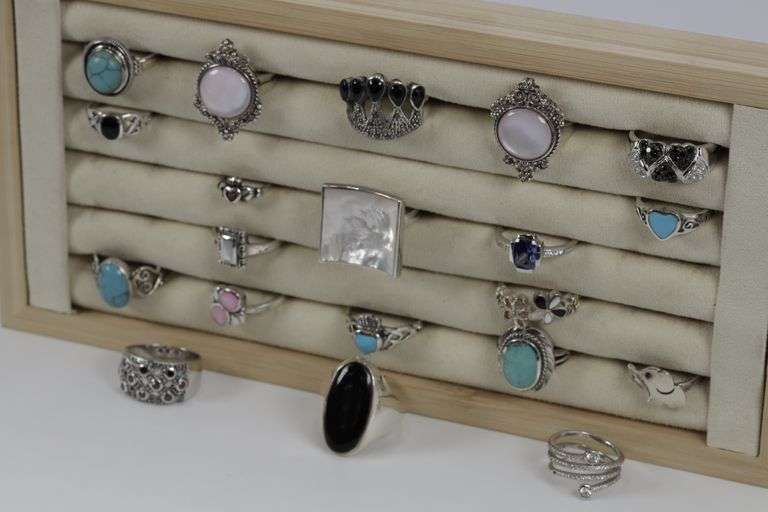 Sterling Silver Ring Assortment Various Sizes & Styles (20 Ring Lot)