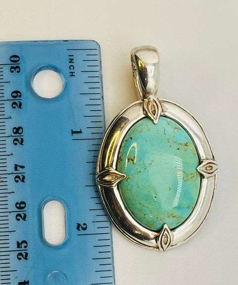 925 Sterling Silver Vintage Southwestern Style Turquoise Oval Shape Pendant