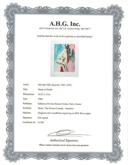 Highly Collectible Salvador Dali Original Color Engraving from The Divine Comedy