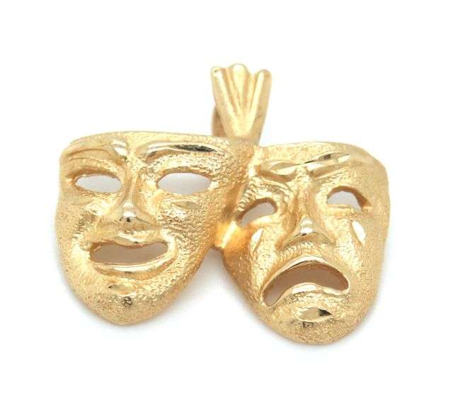 14kt Yellow gold Comedy and Tracedy charm pendant