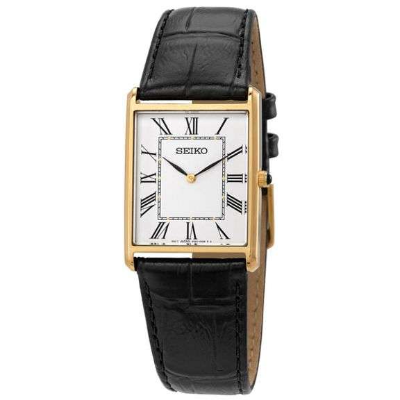 Seiko Essentials Quartz White Dial Rectangular Leather Watch