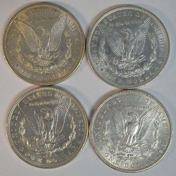 Run of 4 Diff. Flashy-white AU Morgan Silver Dollars 1880-S to 1901-O