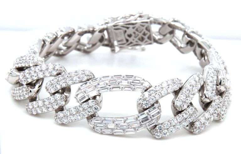 925 Sterling silver heavy link cubic zirconia bracelet