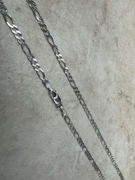 10k White Gold Solid Figaro Link Chain 2.6mm Necklace 24"
