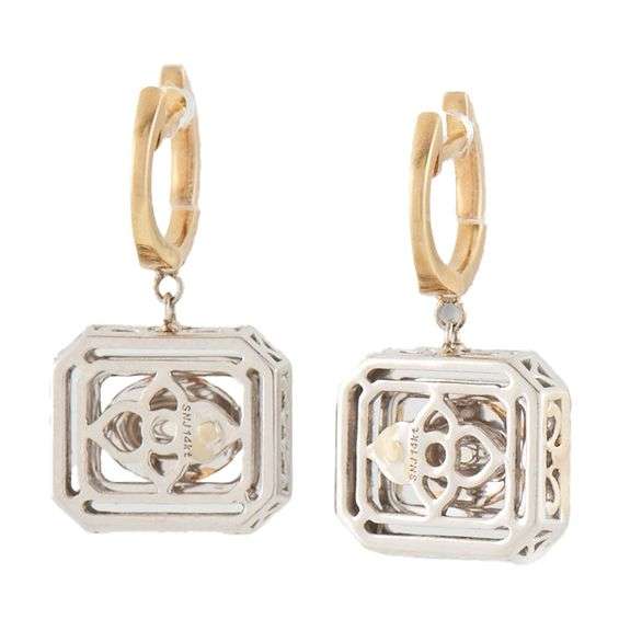 1.28ctw Yellow and White Diamond Double Frame Two Tone Drop Earrings in i4K