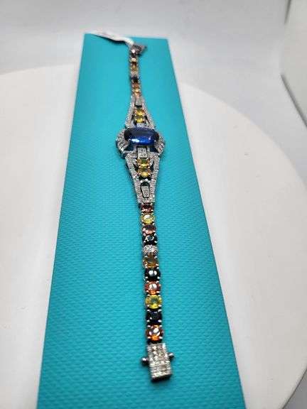 Multi Colored Sapphires and Kyanite Bracelet in Diamond Studded Sterling Silver