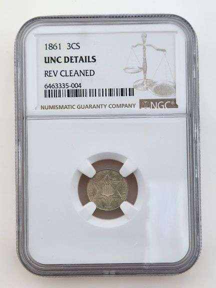 1861 3 Cent Silver, NGC UNC Details - Rev. Cleaned