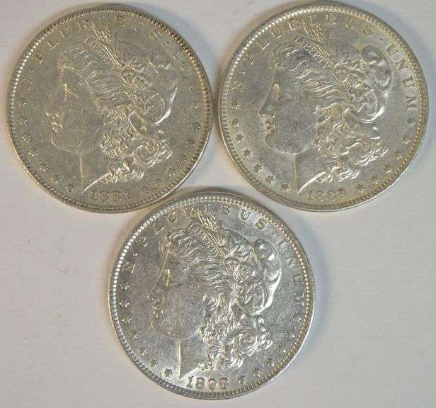 Upper end 1881, 1889, & 1898 'P' Mint Morgan Silver Dollars