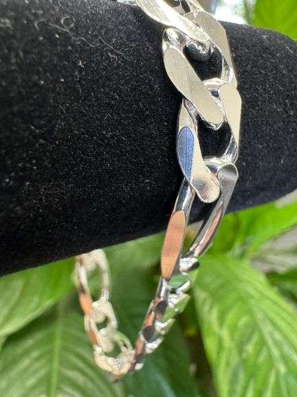 Men's 11.2mm .925 Sterling Silver Heavy Pave Figaro Chain Cuban Link Italy Bracelet 9"