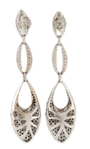 1.50ctw Pave Black and White Diamond Geometric Shaped Dangle Earrings in 14K