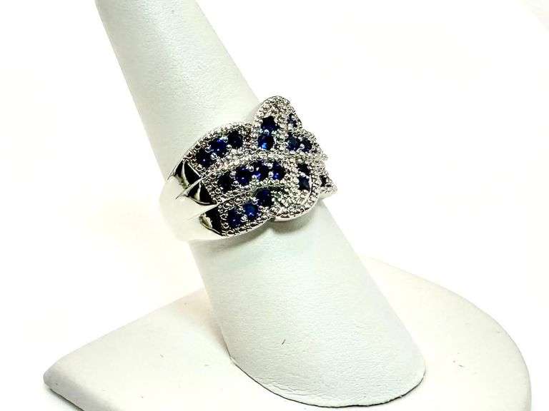 14 Kt White Gold Plate 7 Cttw Simulated Midnight Blue Sapphire Ring