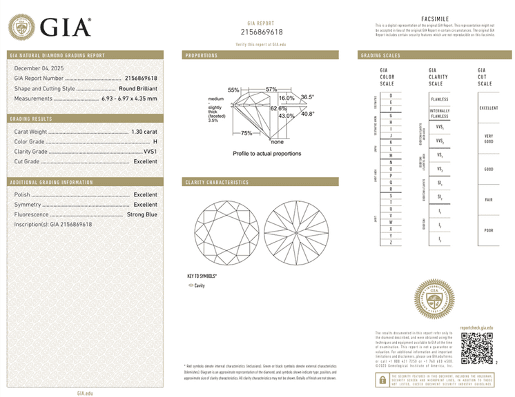 Loose Diamond, 1.30ct, GIA Certified, Triple Excellent, Round Brilliant Cut