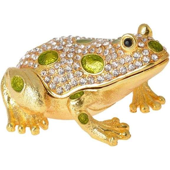 Jeweled Frog Trinket Box with Hinged Lid