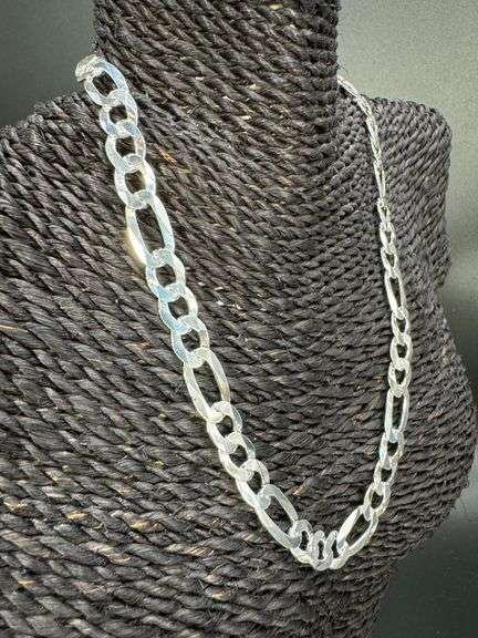 Men's 9.7mm Solid .925 Sterling Silver Flat Figaro Chain Link Italy Necklace 24"