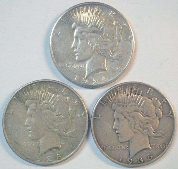 1926-S, 1928-S, & 1935-P Peace Silver Dollars