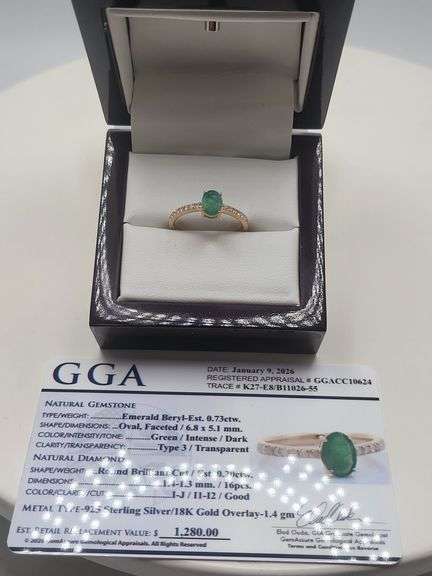 Very fine one Emerald ring in silver 14k gold plated with diamond accent