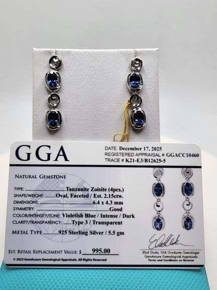 Magnificent pair earring of Tanzanite in Silver – GGA Certified