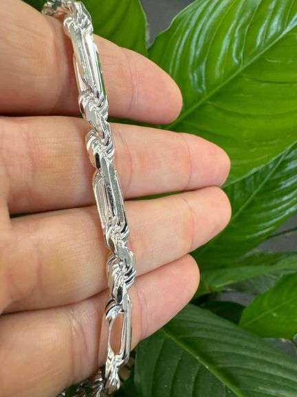 Sterling Silver Long Rope Figarope 6mm Wide Knot Figaro Link Bracelet Chain 8"