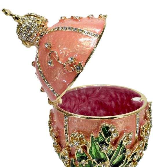 5.5" Russian Fabergé-Style Easter Egg Trinket Box – Lilies of the Valley, Handmade & Gold Plated