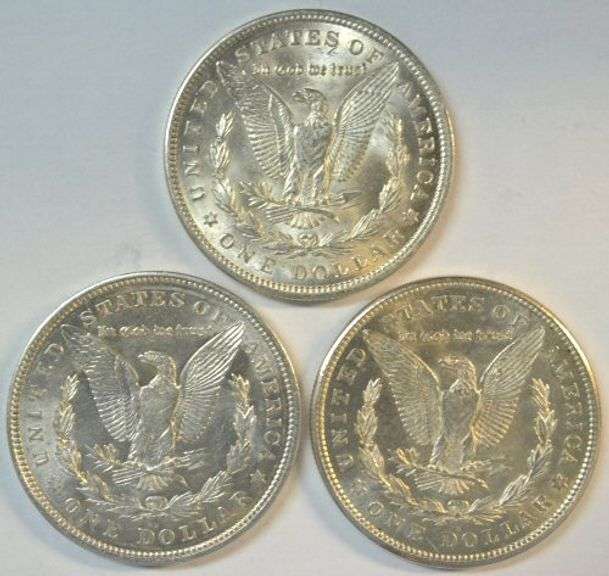 Flashy near mint 1921 P-D-S Morgan Silver Dollars
