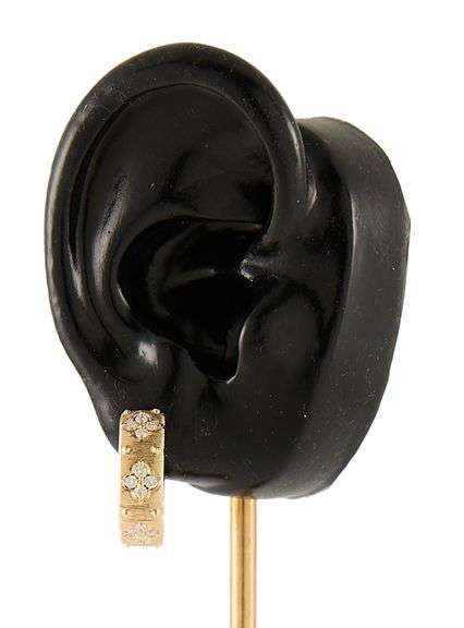 New 0.89ctw Diamond Clover Brushed Hoop Earrings in 14K