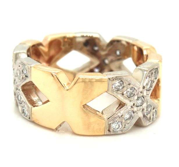 14kt Yellow gold 0.30ctw pave diamond X ring