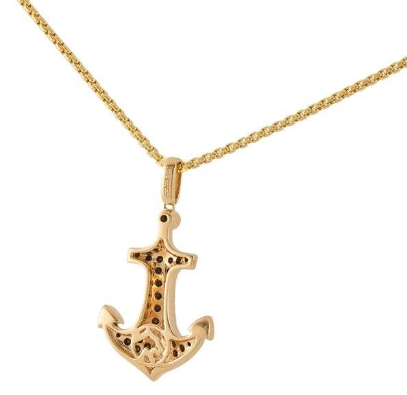 Effy 0.73ctw Black and White Diamond Anchor Pendant Necklace in 14K