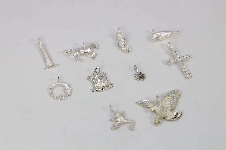 Sterling Silver Vintage Pendant Assortment Various Sizes & Styles (10 Pendant Lot)