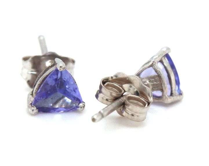 10kt White gold Tanzanite trillion earrings