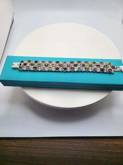 Extremely fine quality and collectible Heavy Silver Bracelet with Polychromatic Tourmalines and Diam