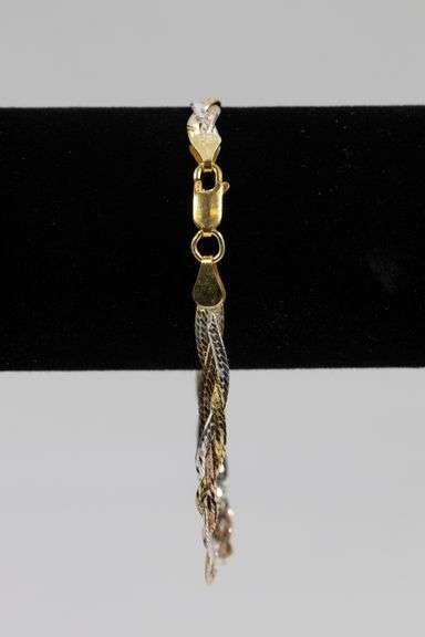 Sterling Silver Tri Colored Braided Herringbone Bracelet 5mm 925 Italy Chain 8"