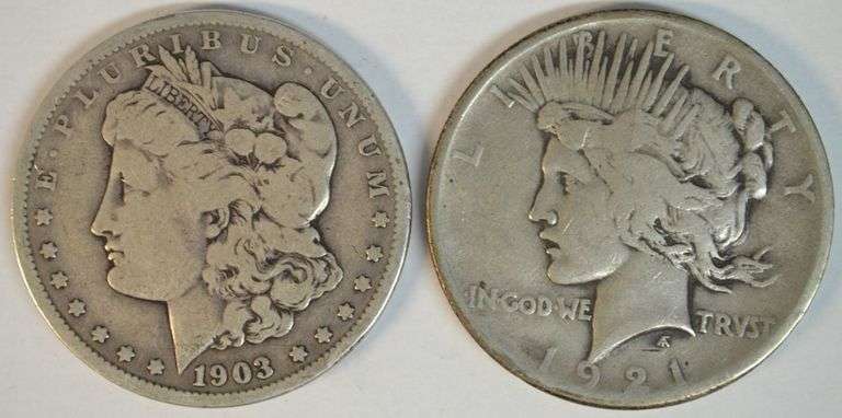 1903-P Morgan and scarce 1921 Peace Silver Dollar