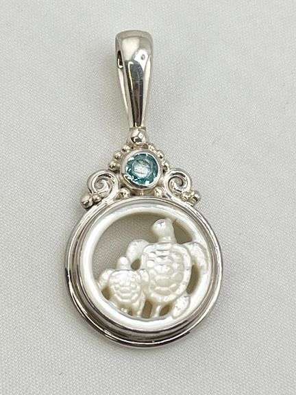 Sajen 925 Sterling Silver Mother Of Pearl Turquoise Turtle Pendant