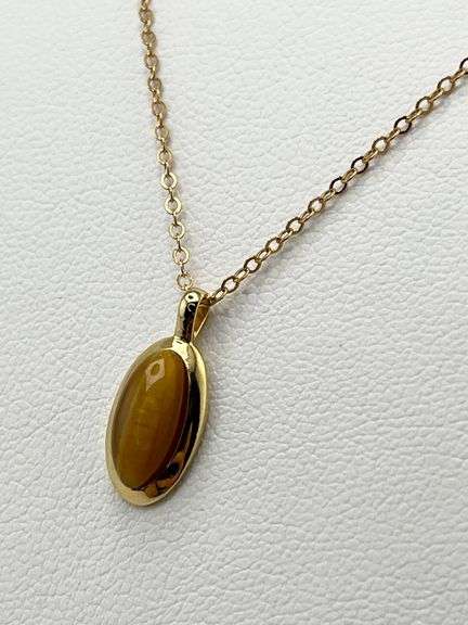 14KT Yellow Gold Filled Tiger Eye Drop pendant Necklace