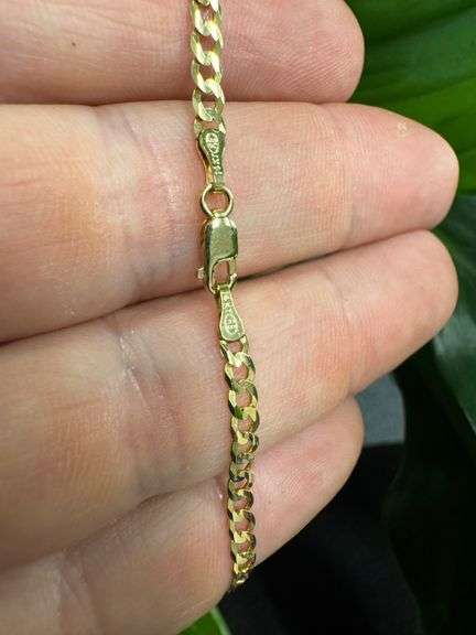14k Yellow Gold Solid Curb Link Chain 3.2mm Bracelet 8"