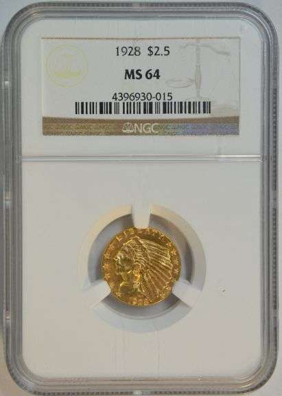 Blazing virtual Gem BU 1928 $2.50 Indian Gold Piece. NGC MS64