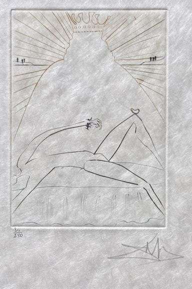 Highly Collectible and Rare Salvador Dali Hand-Signed Drypoint Etching