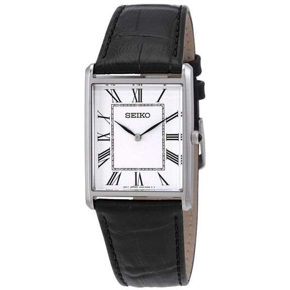 Seiko Essentials Quartz White Dial Black Leather Men’s Watch