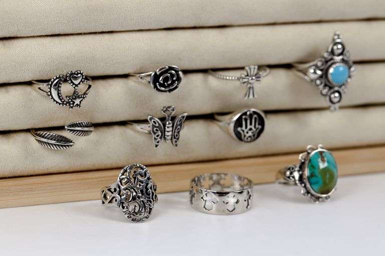 Sterling Silver Curated Ring Assortment Various Sizes & Styles (10 Ring Lot)