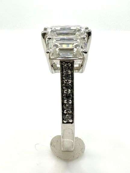 14 Kt. White Gold Plate 5.25 Ctw. 3 Stone Ice White Moissanite Ring